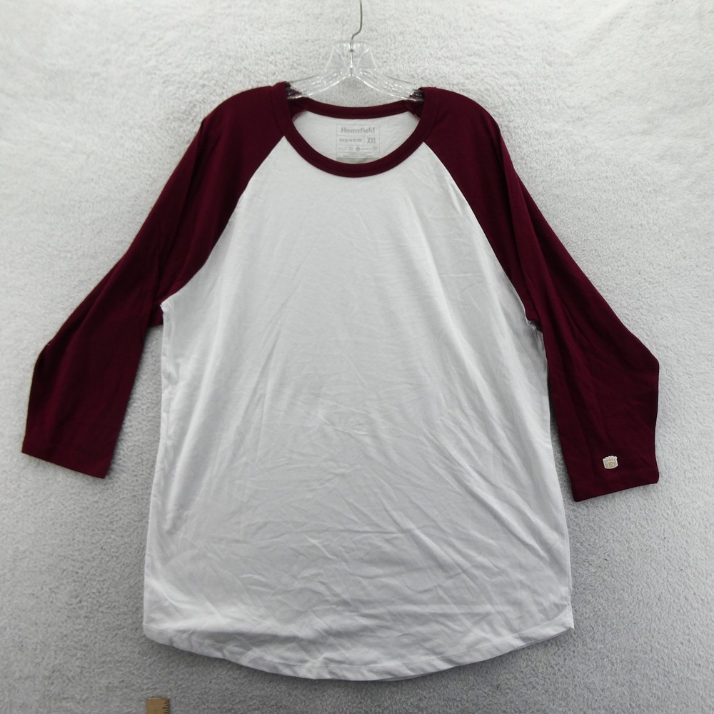 Homefield Raglan Shirt Mens 2XL XXL White Maroon Baseball 3/4 Sleeve Cotton Poly